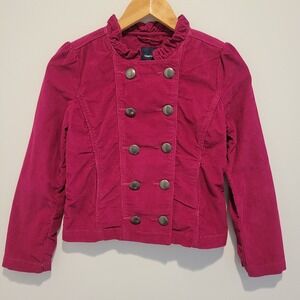 Gap Kids Girls Size L 10 Raspberry Pink Corduroy Jacket Ruffles Double Breasted